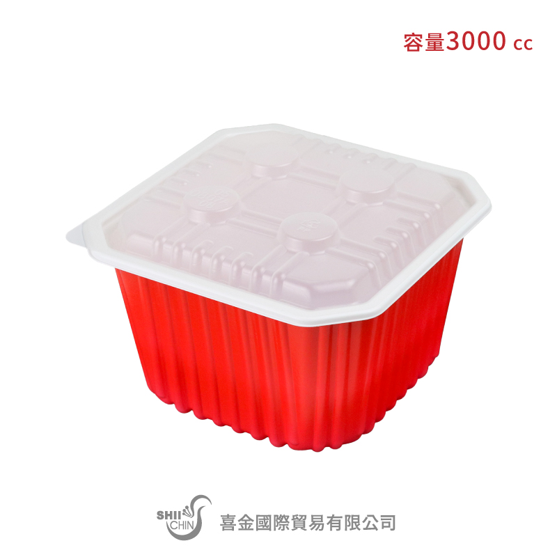 0805AB紅色微波年菜盒底+蓋