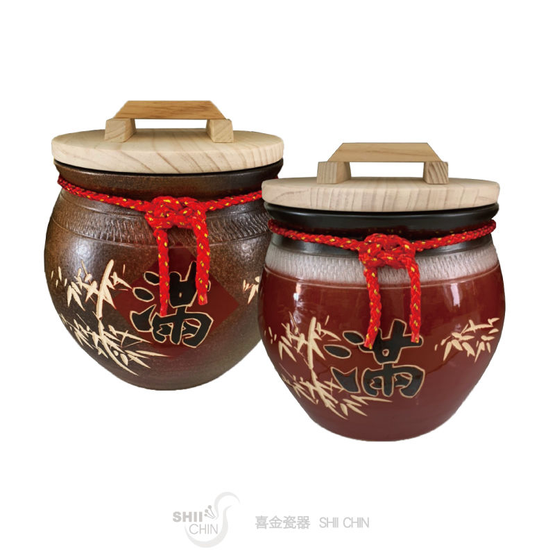 陶瓷米甕+蓋(附紅帶)