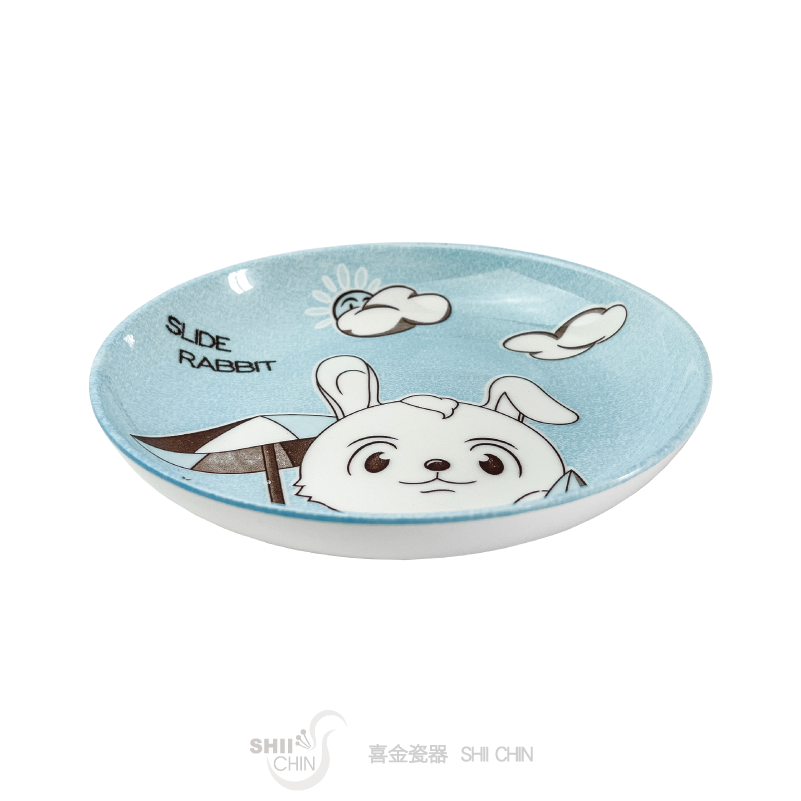 8吋卡通歐式飯盤-兔寶水藍