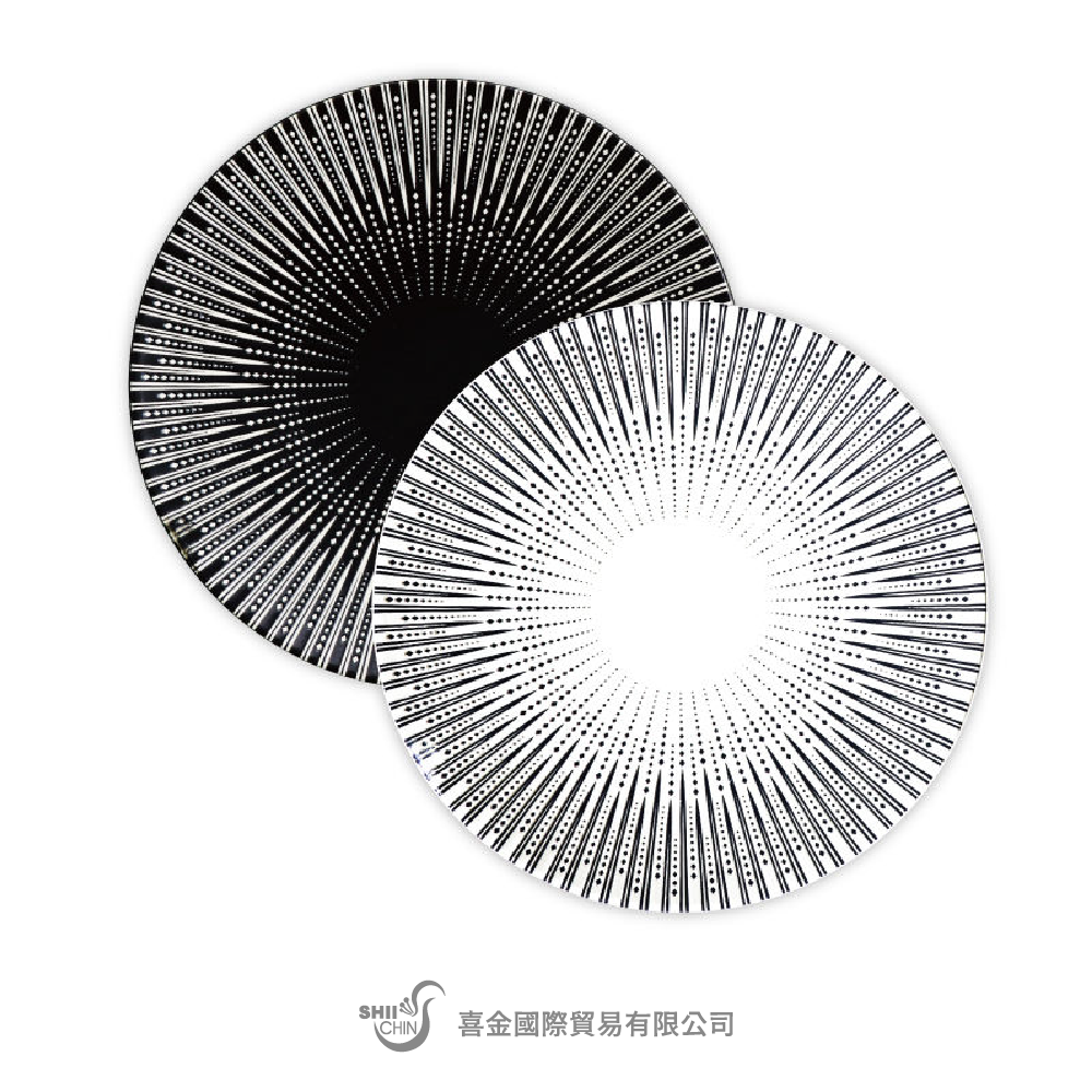 萬丈光芒高腳淺式盤-黑/白