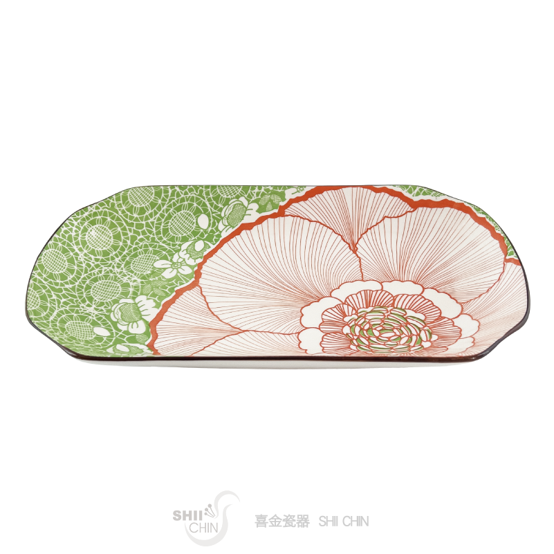 12吋長方盤-玉櫻花紅