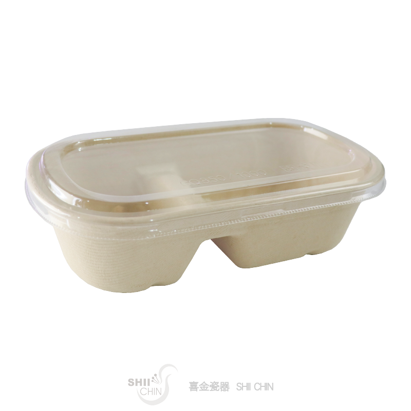 1000ml雙格植物纖盒(透明PET防霧蓋)